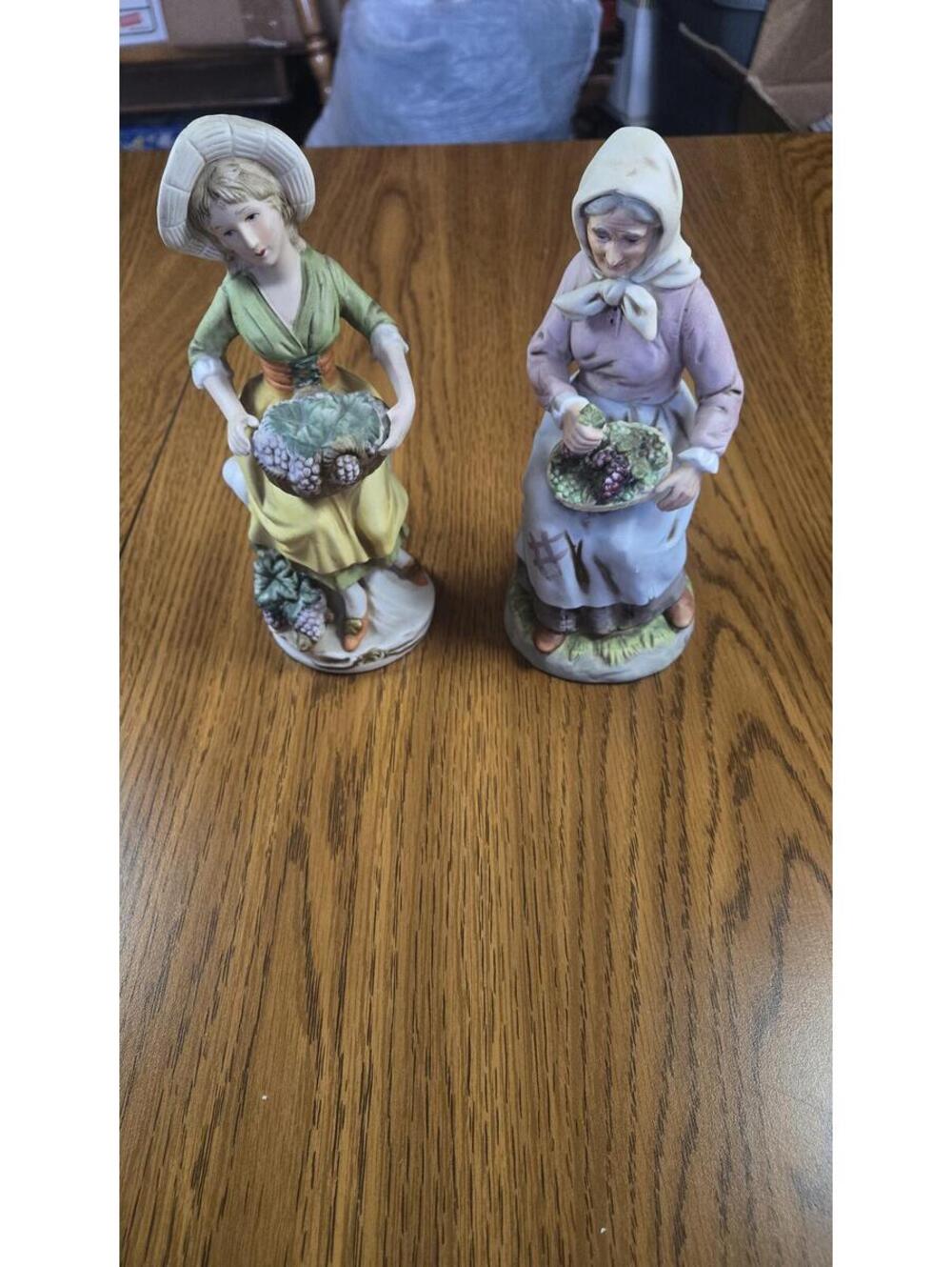 Vintage Homco Porcelain Figurines of Two Women Carrying Grape Baskets